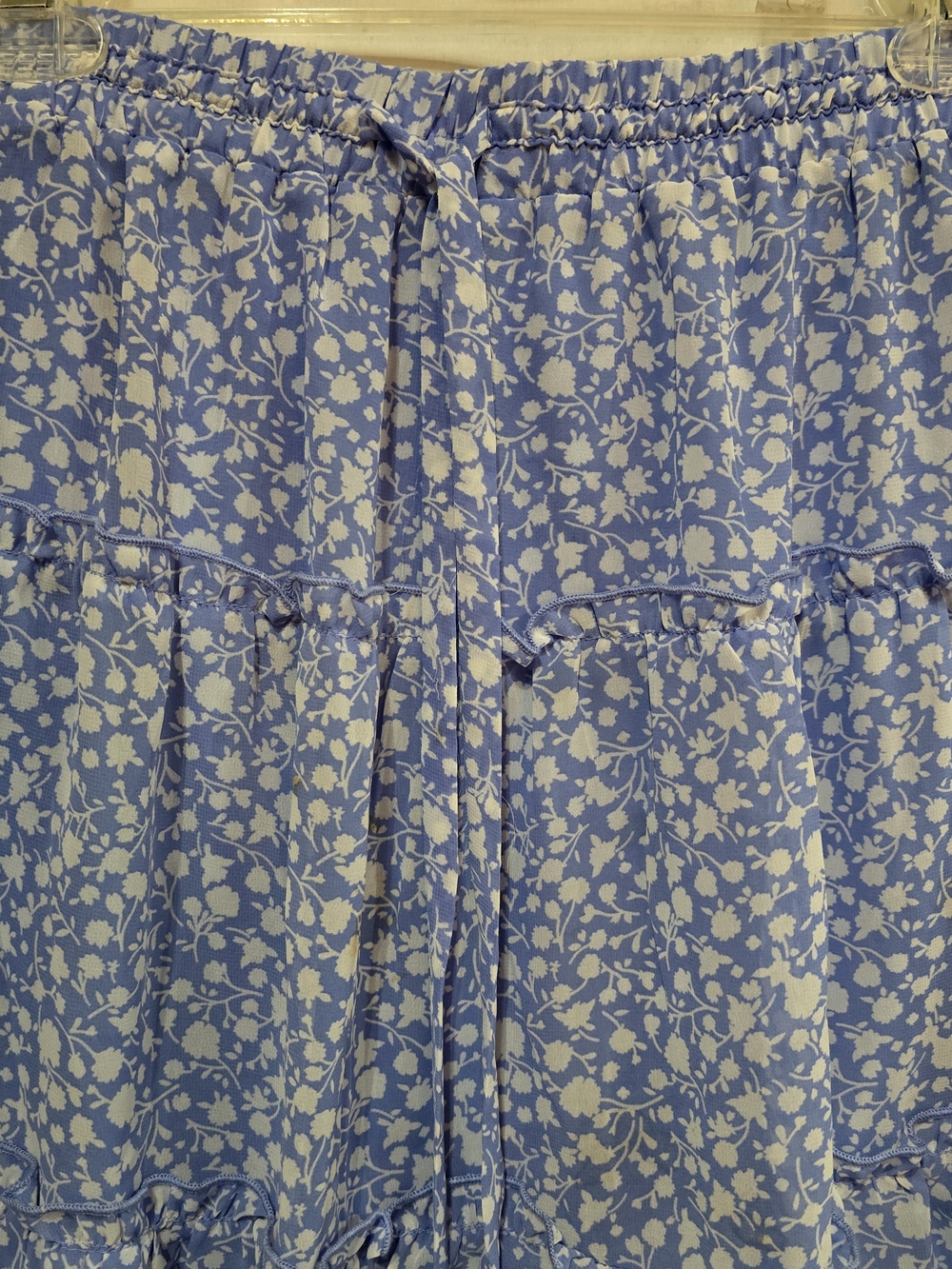 Sienna Sky Blue and White Floral Tiered Mini Skirt "Beachy Vibe" L NWT - Picture 3 of 10